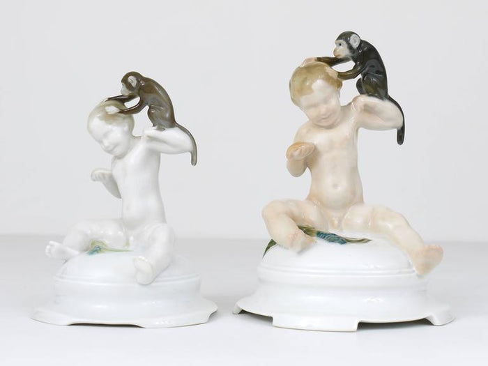 1910s Rosenthal Putto & Monkey Porcelain Sculpture by Ferdinand Liebermann