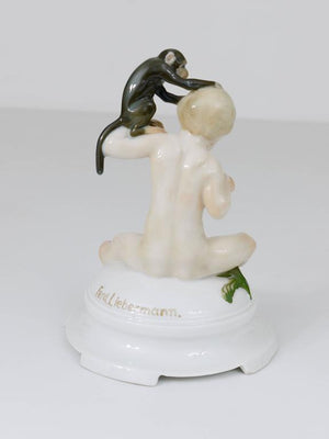 1910s Rosenthal Putto & Monkey Porcelain Sculpture by Ferdinand Liebermann