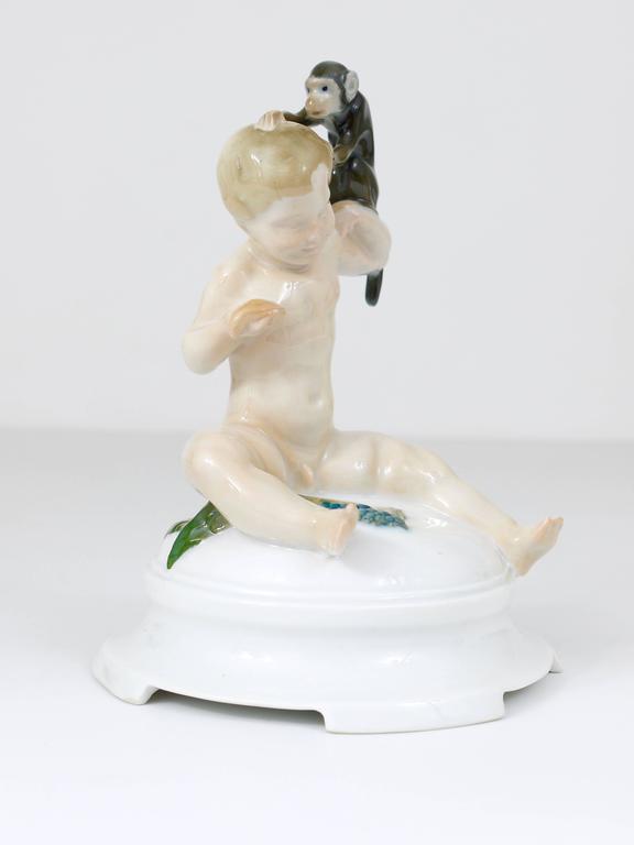 1910s Rosenthal Putto & Monkey Porcelain Sculpture by Ferdinand Liebermann