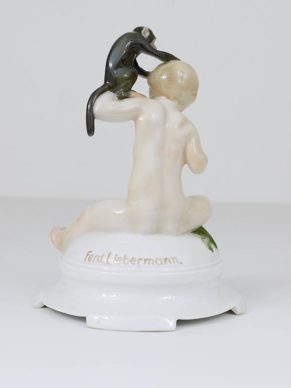 1910s Rosenthal Putto & Monkey Porcelain Sculpture by Ferdinand Liebermann