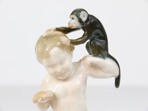1910s Rosenthal Putto & Monkey Porcelain Sculpture by Ferdinand Liebermann