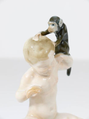 1910s Rosenthal Putto & Monkey Porcelain Sculpture by Ferdinand Liebermann