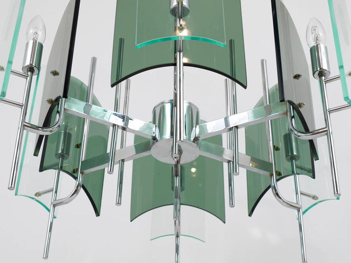 Fontana Arte Style Huge Mid-Century Glass Chandelier, Italy, 1960s