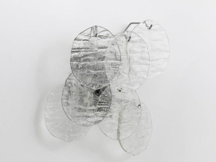 Up to Three J.T. Kalmar Blatt Ice Glass Disc Sconces Wall Lights, Austria, 1960s