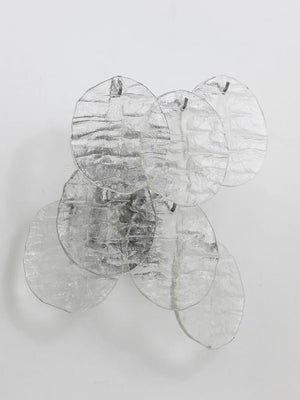 Up to Three J.T. Kalmar Blatt Ice Glass Disc Sconces Wall Lights, Austria, 1960s