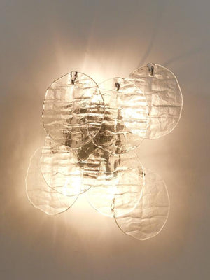 Up to Three J.T. Kalmar Blatt Ice Glass Disc Sconces Wall Lights, Austria, 1960s