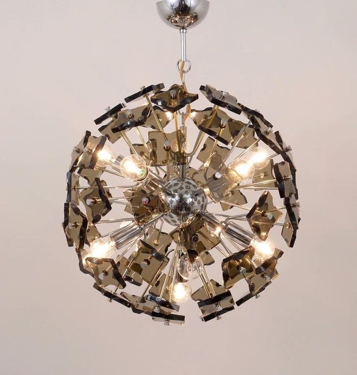 Fontana Arte Sputnik Cut Glass Dandelion Mid-Century Chandelier, Italy, 1960s