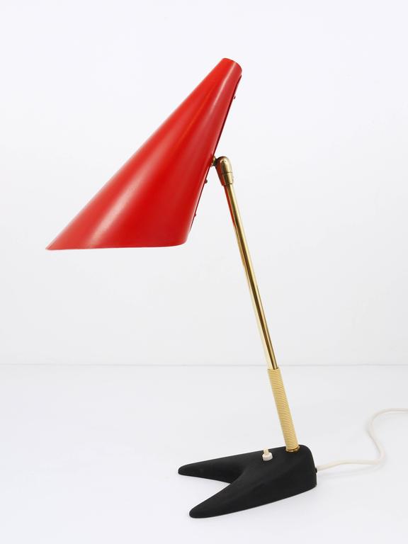 J.T. Kalmar Red Brass Midcentury Table Lamp, Model Style, Vienna, Austria, 1950s