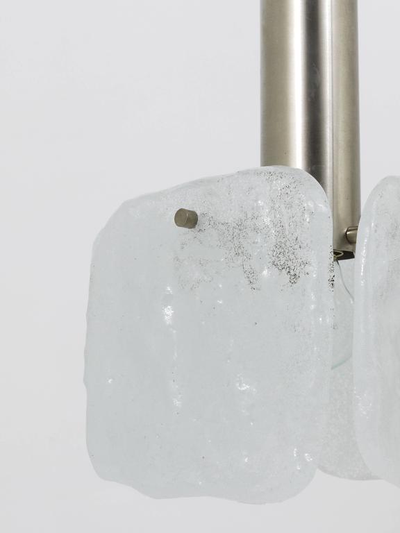 J.T. Kalmar 2x Frosted Ice Glass Panel Pendant Lamp, Austria, 1960s