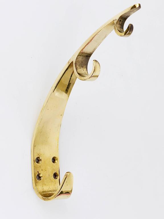 Two Large Mid Century Brass Wall Coat Hooks, Herta Baller Vienna, Austria, 1950s