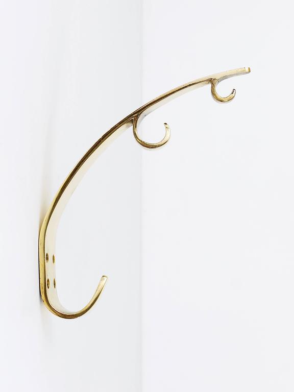 Two Large Mid Century Brass Wall Coat Hooks, Herta Baller Vienna, Austria, 1950s