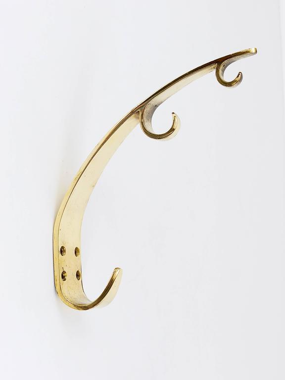 Two Large Mid Century Brass Wall Coat Hooks, Herta Baller Vienna, Austria, 1950s