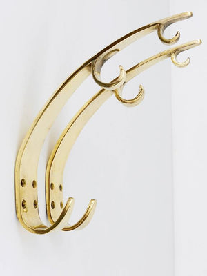 Two Large Mid Century Brass Wall Coat Hooks, Herta Baller Vienna, Austria, 1950s