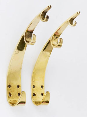 Two Large Mid Century Brass Wall Coat Hooks, Herta Baller Vienna, Austria, 1950s