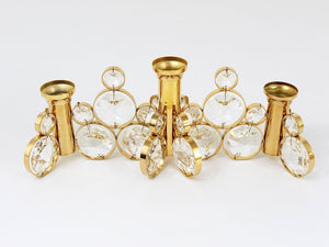 5x Palwa Gaetano Sciolari Style Brass & Crystal Candle Holder Candlestick, 1970s
