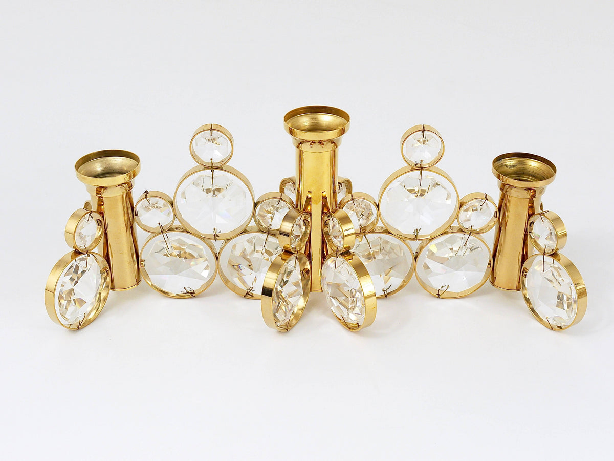 5x candeleros de latón y cristal Palwa al estilo de Gaetano Sciolari, años 70