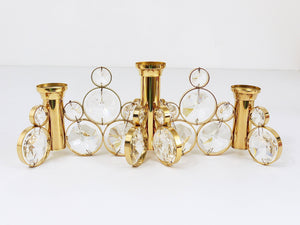 5x Palwa Gaetano Sciolari Style Brass & Crystal Candle Holder Candlestick, 1970s