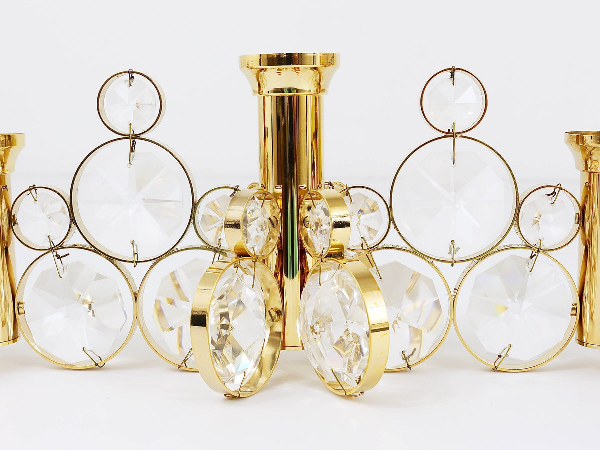 5x candeleros de latón y cristal Palwa al estilo de Gaetano Sciolari, años 70