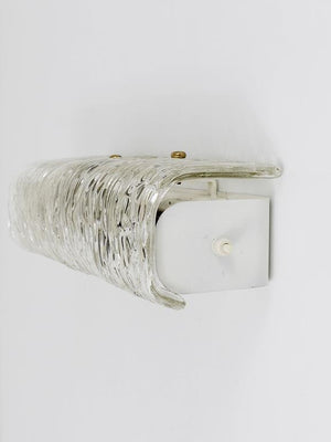 J.T. Kalmar Vanity Mirror Wall Light, Brass & Textured Glass, Austria, 1950s