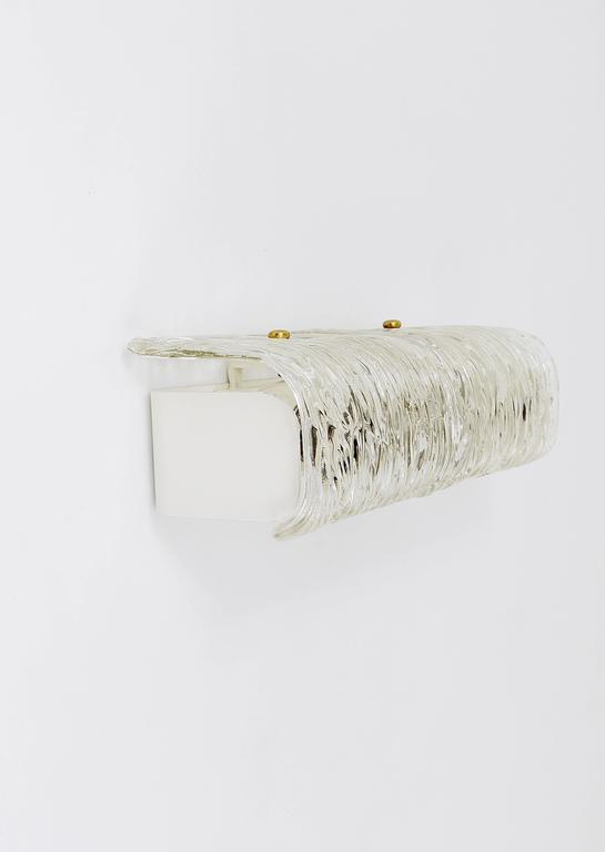J.T. Kalmar Vanity Mirror Wall Light, Brass & Textured Glass, Austria, 1950s