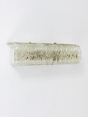 J.T. Kalmar Vanity Mirror Wall Light, Brass & Textured Glass, Austria, 1950s