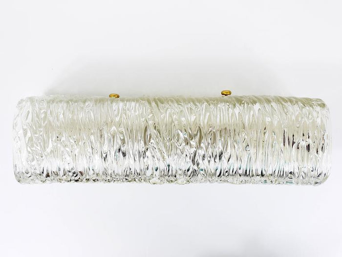 J.T. Kalmar Vanity Mirror Wall Light, Brass & Textured Glass, Austria, 1950s