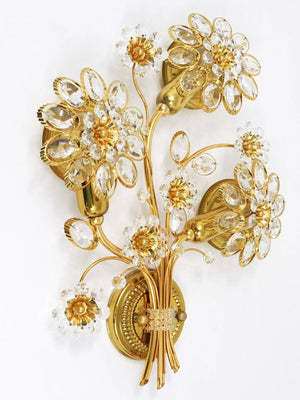 Applique Ernst Palme Palwa in ottone dorato e cristallo a fiore, Germania, anni 1970