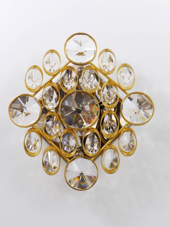 Ernst Palme Palwa Brass & Crystal Wall Lights / Sconces, Sciolari Style, 1970s