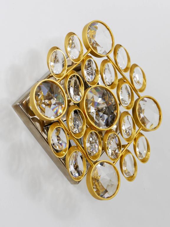Ernst Palme Palwa Brass & Crystal Wall Lights / Sconces, Sciolari Style, 1970s