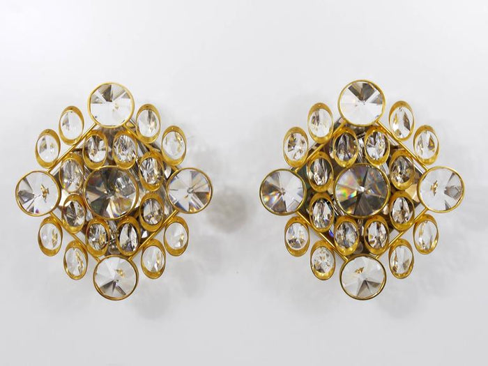 Ernst Palme Palwa Brass & Crystal Wall Lights / Sconces, Sciolari Style, 1970s