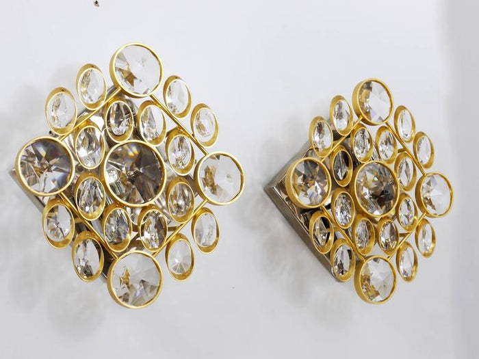 Ernst Palme Palwa Brass & Crystal Wall Lights / Sconces, Sciolari Style, 1970s