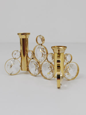 Bougeoir en laiton et cristal Palwa dans le style de Gaetano Sciolari, années 1970