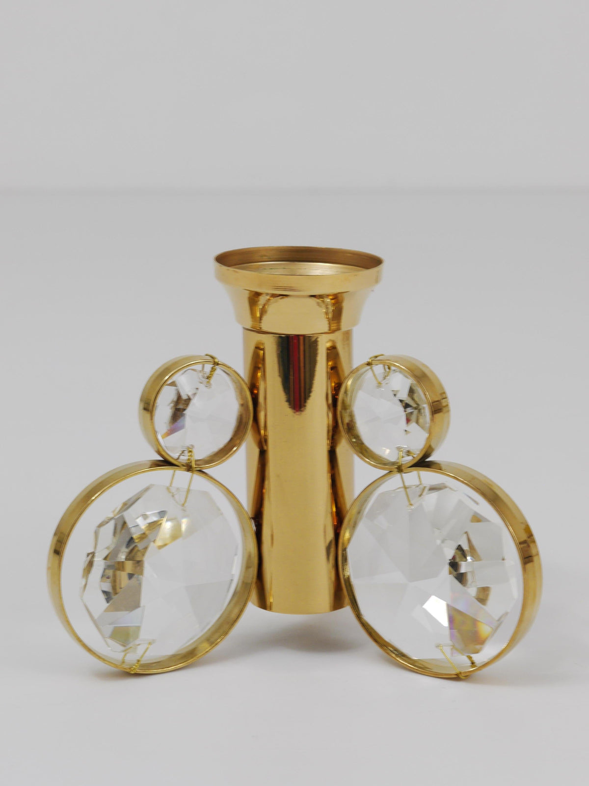 Lot de 6 bougeoirs en laiton et cristal, dans le style de Gaetano Sciolari, Palwa