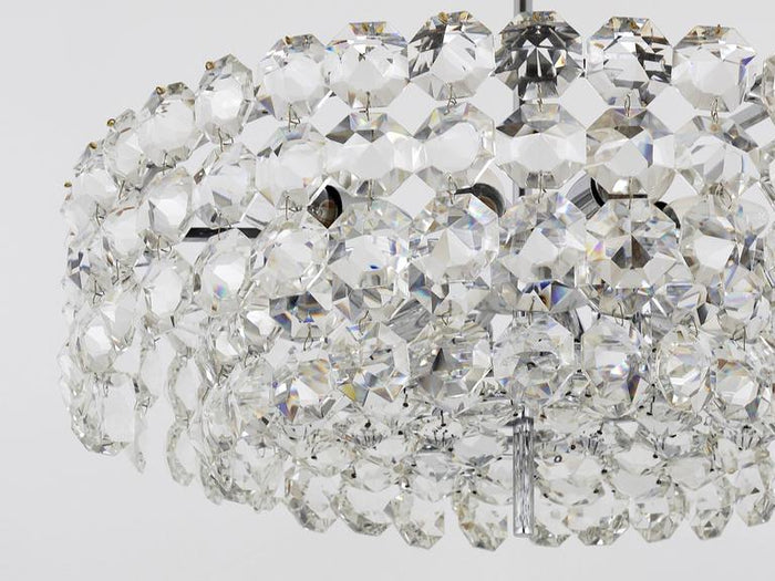 Large Bakalowits Nickel Brass Chandelier with Diamond Crystals, Austria, 1950