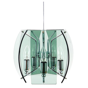 Mid-Century Kronleuchter aus Glas und Chrom im Stil von Fontana Arte