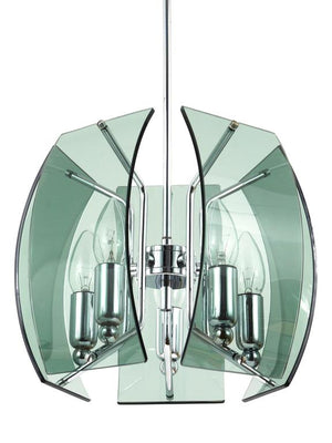 Mid-Century Kronleuchter aus Glas und Chrom im Stil von Fontana Arte