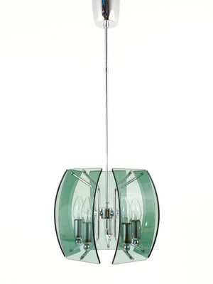 Mid-Century Kronleuchter aus Glas und Chrom im Stil von Fontana Arte