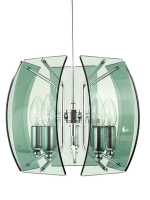 Mid-Century Kronleuchter aus Glas und Chrom im Stil von Fontana Arte