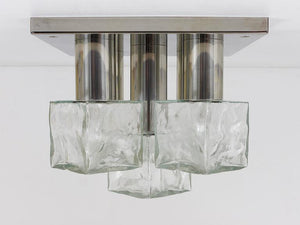 J.T. Kalmar Ice Cube Glass Flush Mount Chandelier or Sconce, Austria, 1960s