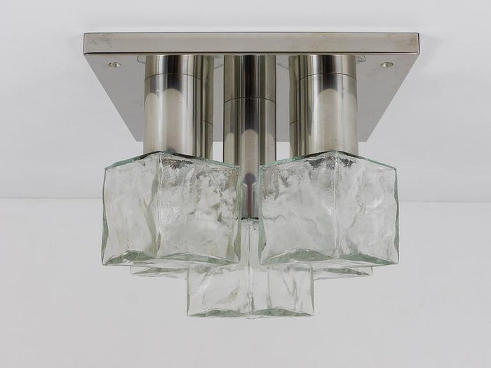 J.T. Kalmar Ice Cube Glass Flush Mount Chandelier or Sconce, Austria, 1960s
