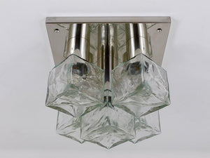 J.T. Kalmar Ice Cube Glass Flush Mount Chandelier or Sconce, Austria, 1960s