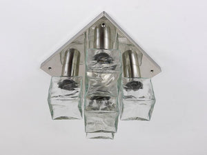 J.T. Kalmar Ice Cube Glass Flush Mount Chandelier or Sconce, Austria, 1960s