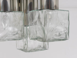 J.T. Kalmar Ice Cube Glass Flush Mount Chandelier or Sconce, Austria, 1960s