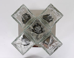 J.T. Kalmar Ice Cube Glass Flush Mount Chandelier or Sconce, Austria, 1960s