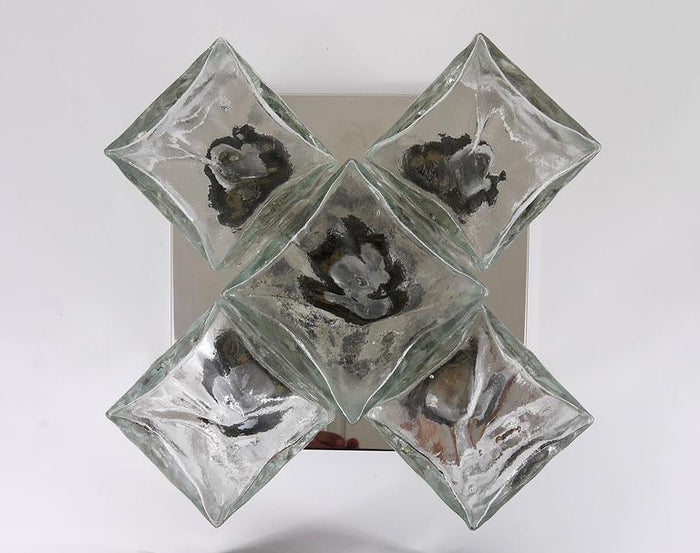 J.T. Kalmar Ice Cube Glass Flush Mount Chandelier or Sconce, Austria, 1960s