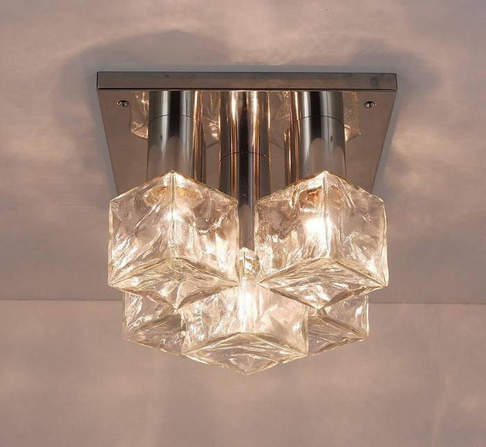 J.T. Kalmar Ice Cube Glass Flush Mount Chandelier or Sconce, Austria, 1960s