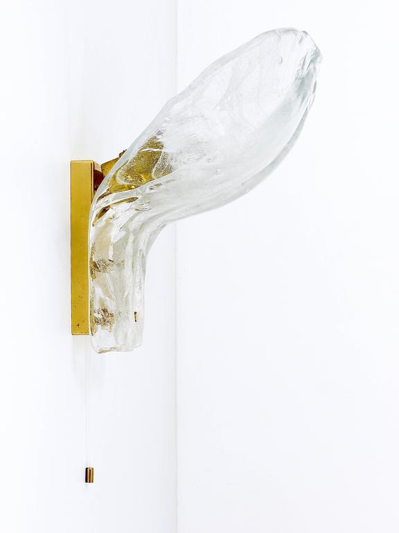 J.T. Kalmar Huge Brass & Melting Glass Petal Sconce, Mid-Century Austria, 1970s
