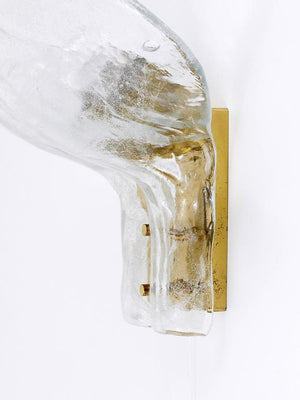 Aplique J.T. Kalmar grande de latón y vidrio hielo con forma de pétalo, Mid-Century, Austria, años 70