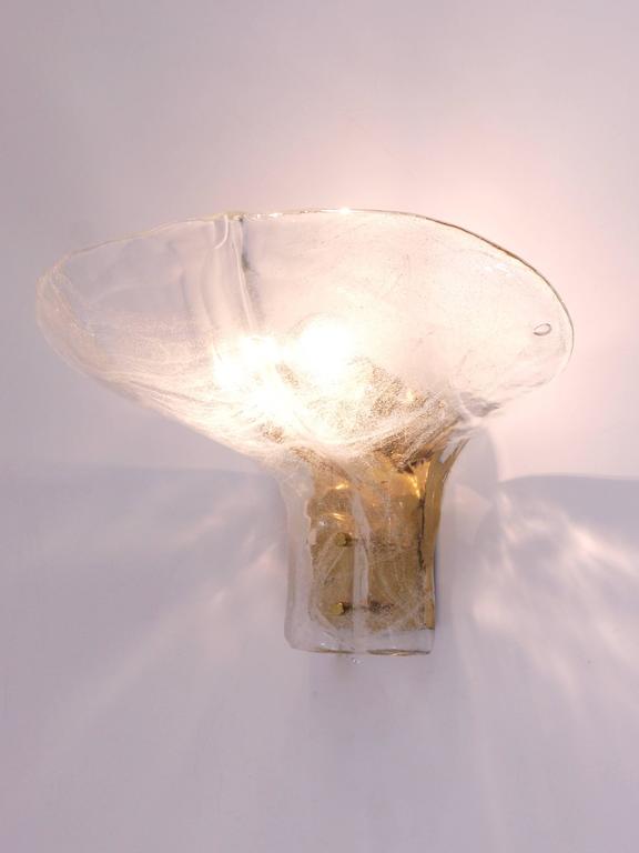 J.T. Kalmar Huge Brass & Melting Glass Petal Sconce, Mid-Century Austria, 1970s
