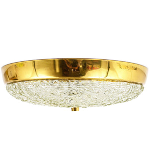 Plafonnier rond J.T. Kalmar en laiton et verre texturé, Mid-Century, Autriche, années 1950